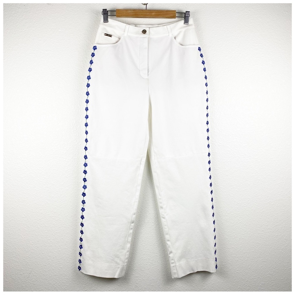 St. John White‎ Floral Embroidered Jeans Size 8